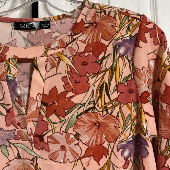 Cure floral blouse top shirt size LARGE - Picture 5 of 15